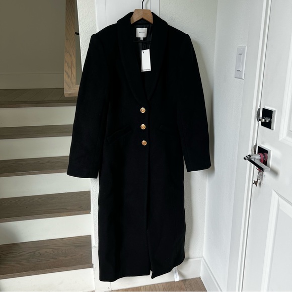 NEW Reformation Eden Nipped Waist Long Wool Coat - Black - Picture 4 of 9